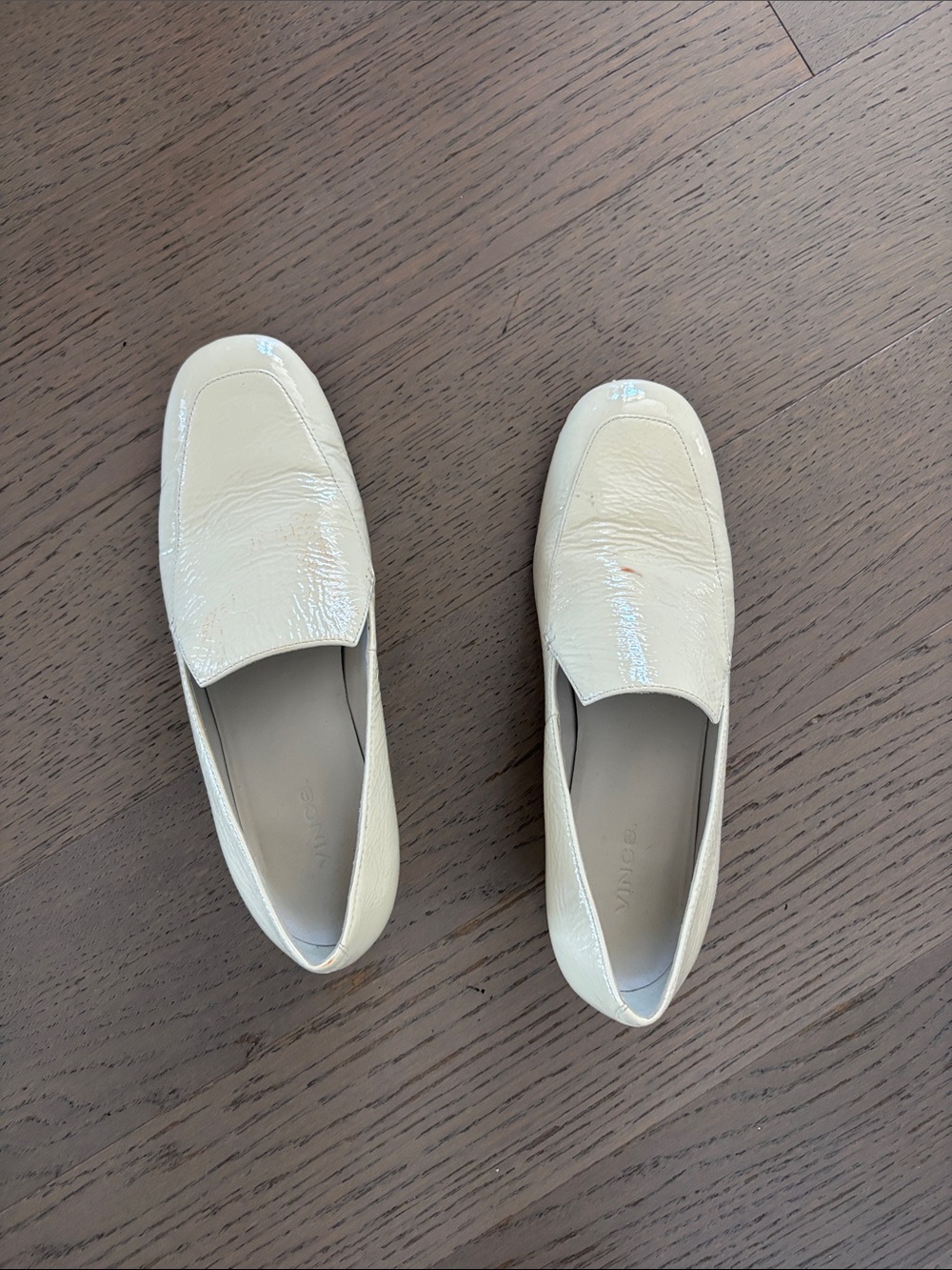 Vince Patent Leather Slip-On Loafers in Cream